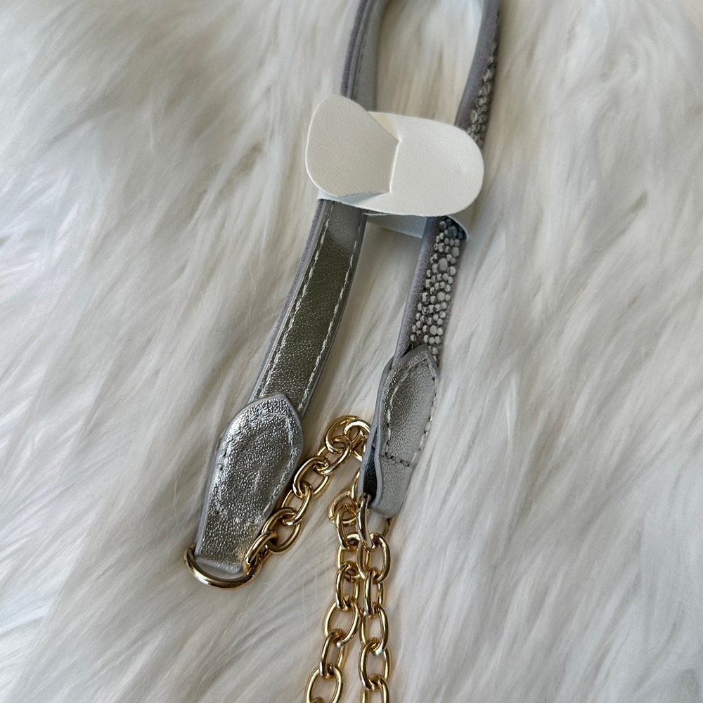 Larroude Heartbreaker Crossbody Bag In Crystal and Light Gray Vegan Suede NWT - Picture 12 of 14
